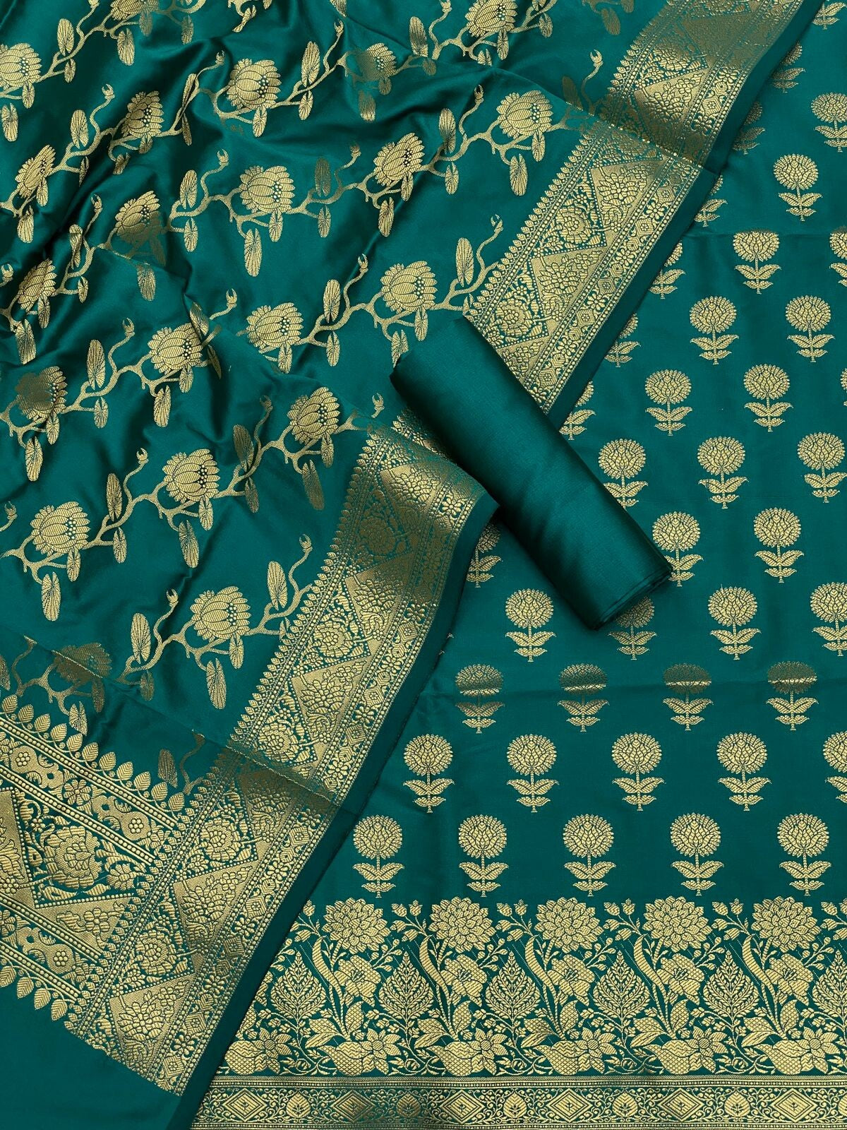 Pure Banarasi Resham Silk Chanderi Flora Double Zari Weaved Suit With Banarasi Zari Weaved Silk Dupatta - 6