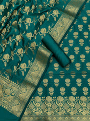 Pure Banarasi Resham Silk Chanderi Flora Double Zari Weaved Suit With Banarasi Zari Weaved Silk Dupatta - 6
