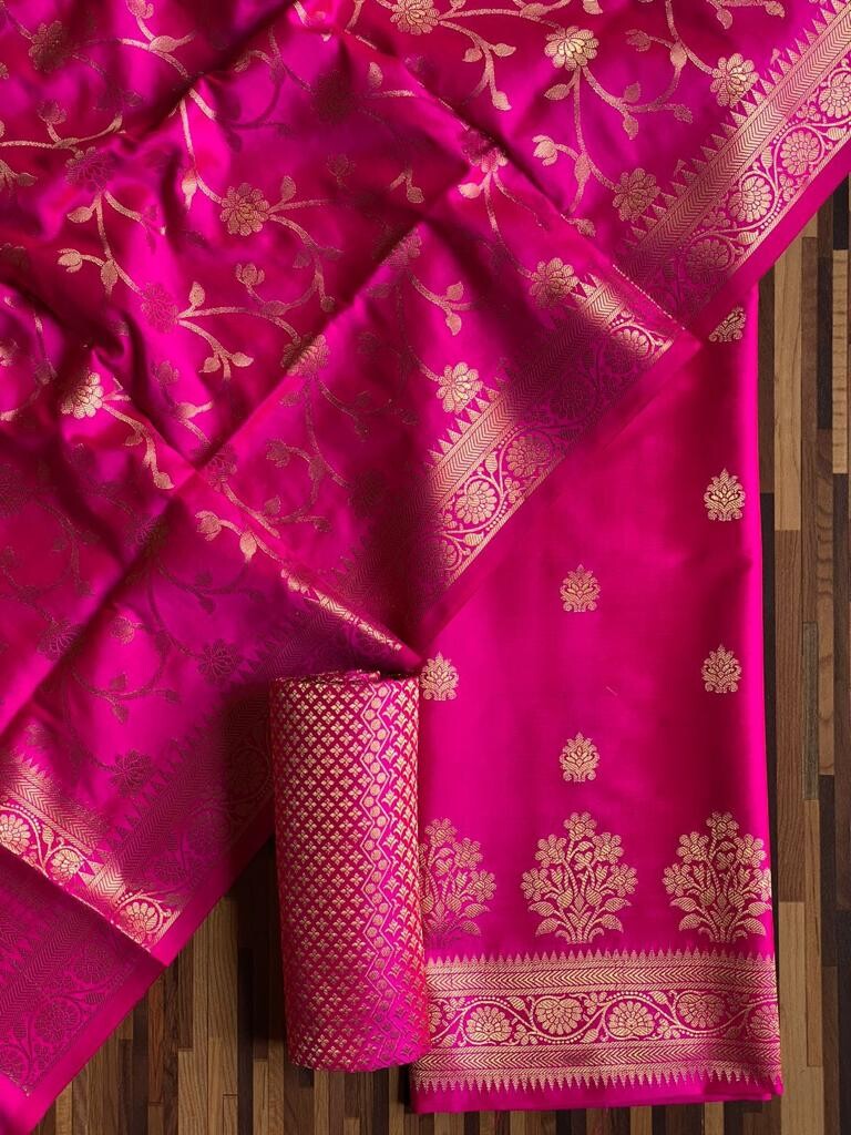 Pure Banarasi Resham Silk Chanderi Flora Double Zari Weaved Suit With Banarasi Zari Weaved Silk Dupatta - 9