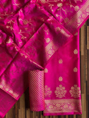 Pure Banarasi Resham Silk Chanderi Flora Double Zari Weaved Suit With Banarasi Zari Weaved Silk Dupatta - 9