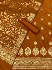 Pure Banarasi Resham Silk Chanderi Flora Double Zari Weaved Suit With Banarasi Zari Weaved Silk Dupatta - 11