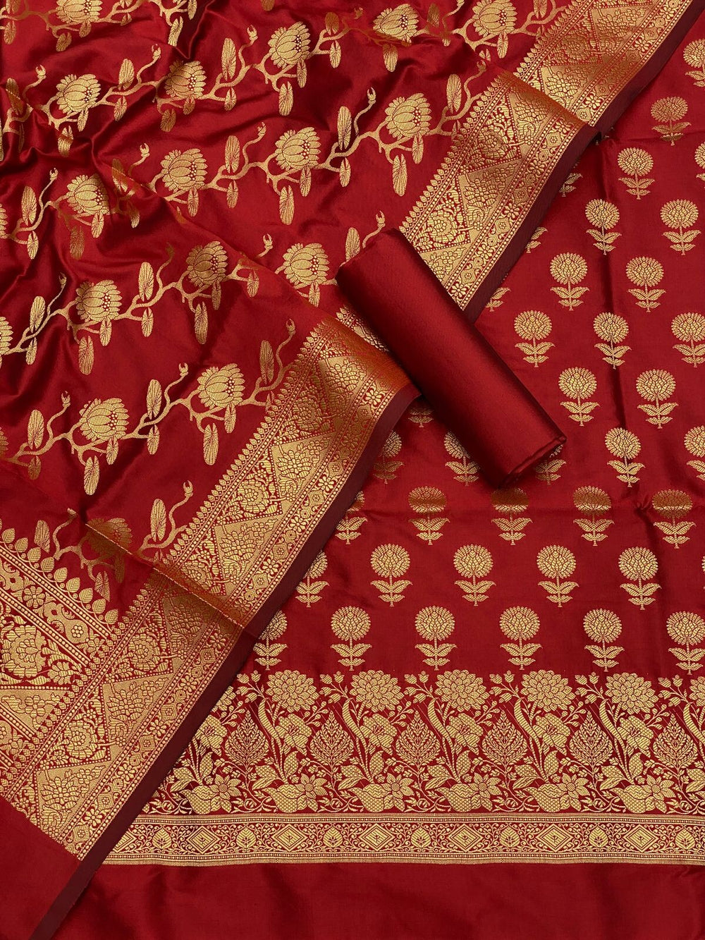 Pure Banarasi Resham Silk Chanderi Flora Double Zari Weaved Suit With Banarasi Zari Weaved Silk Dupatta - 12