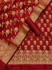 Pure Banarasi Resham Silk Chanderi Flora Double Zari Weaved Suit With Banarasi Zari Weaved Silk Dupatta - 12