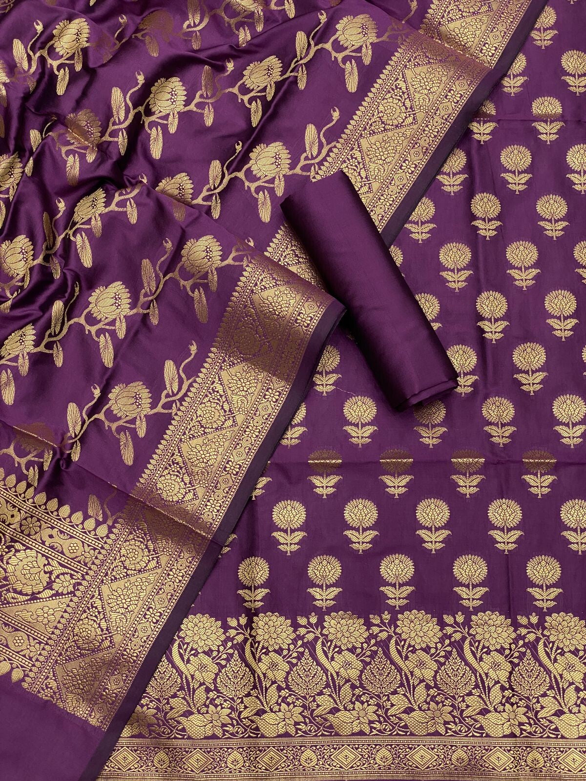 Pure Banarasi Resham Silk Chanderi Flora Double Zari Weaved Suit With Banarasi Zari Weaved Silk Dupatta - 1
