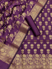 Pure Banarasi Resham Silk Chanderi Flora Double Zari Weaved Suit With Banarasi Zari Weaved Silk Dupatta - 1