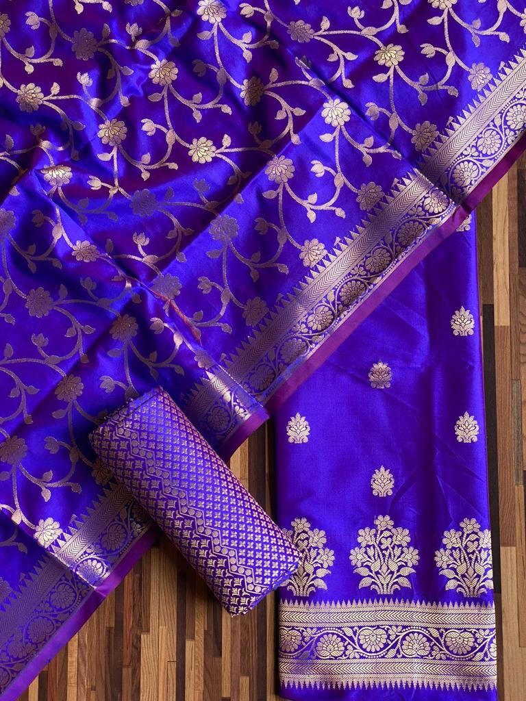 Pure Banarasi Resham Silk Chanderi Flora Double Zari Weaved Suit With Banarasi Zari Weaved Silk Dupatta - 8