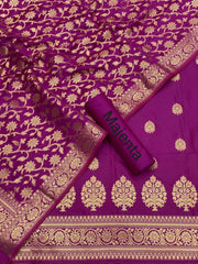 Pure Banarasi Resham Silk Chanderi Flora Double Zari Weaved Suit With Banarasi Zari Weaved Silk Dupatta - 51