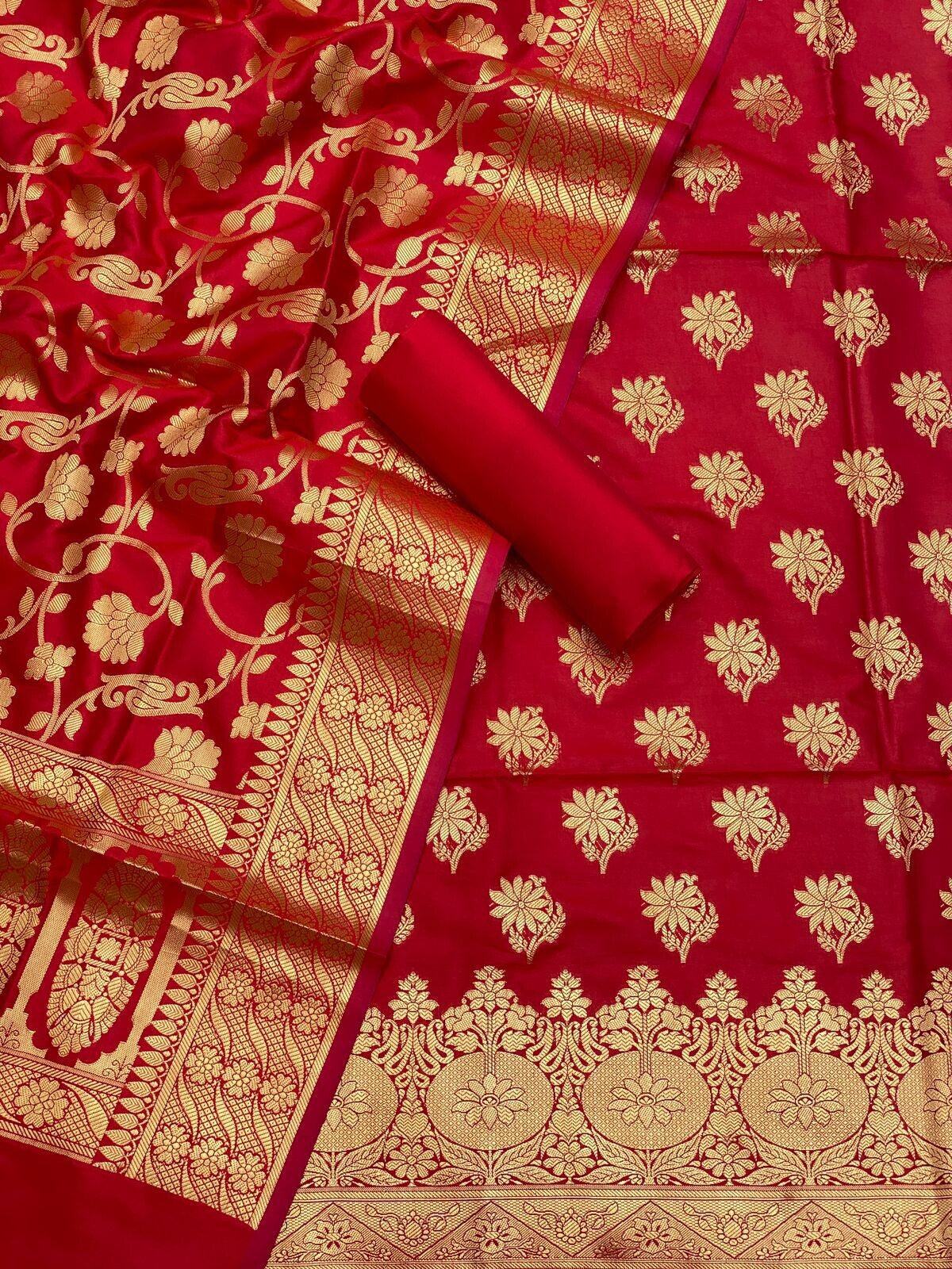 Pure Banarasi Resham Silk Chanderi Flora Double Zari Weaved Suit With Banarasi Zari Weaved Silk Dupatta - 27