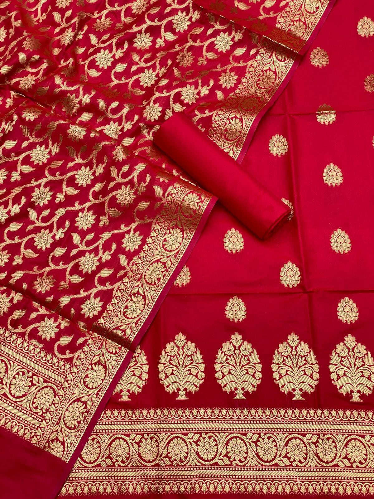 Pure Banarasi Resham Silk Chanderi Flora Double Zari Weaved Suit With Banarasi Zari Weaved Silk Dupatta - 45