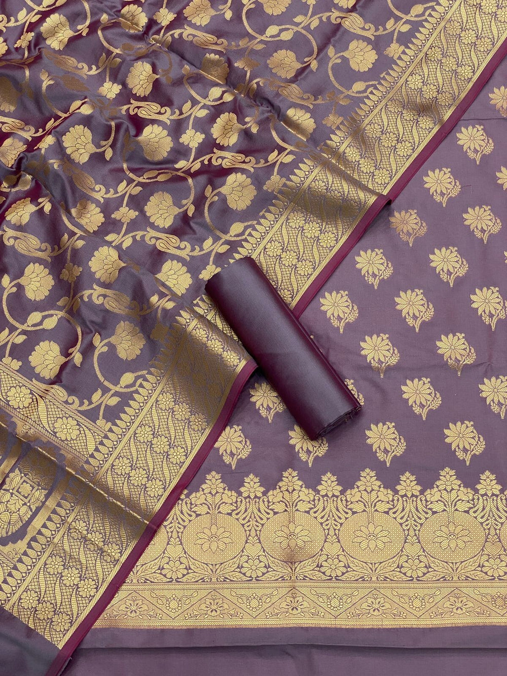Pure Banarasi Resham Silk Chanderi Flora Double Zari Weaved Suit With Banarasi Zari Weaved Silk Dupatta - 35