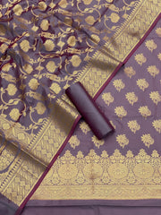 Pure Banarasi Resham Silk Chanderi Flora Double Zari Weaved Suit With Banarasi Zari Weaved Silk Dupatta - 35