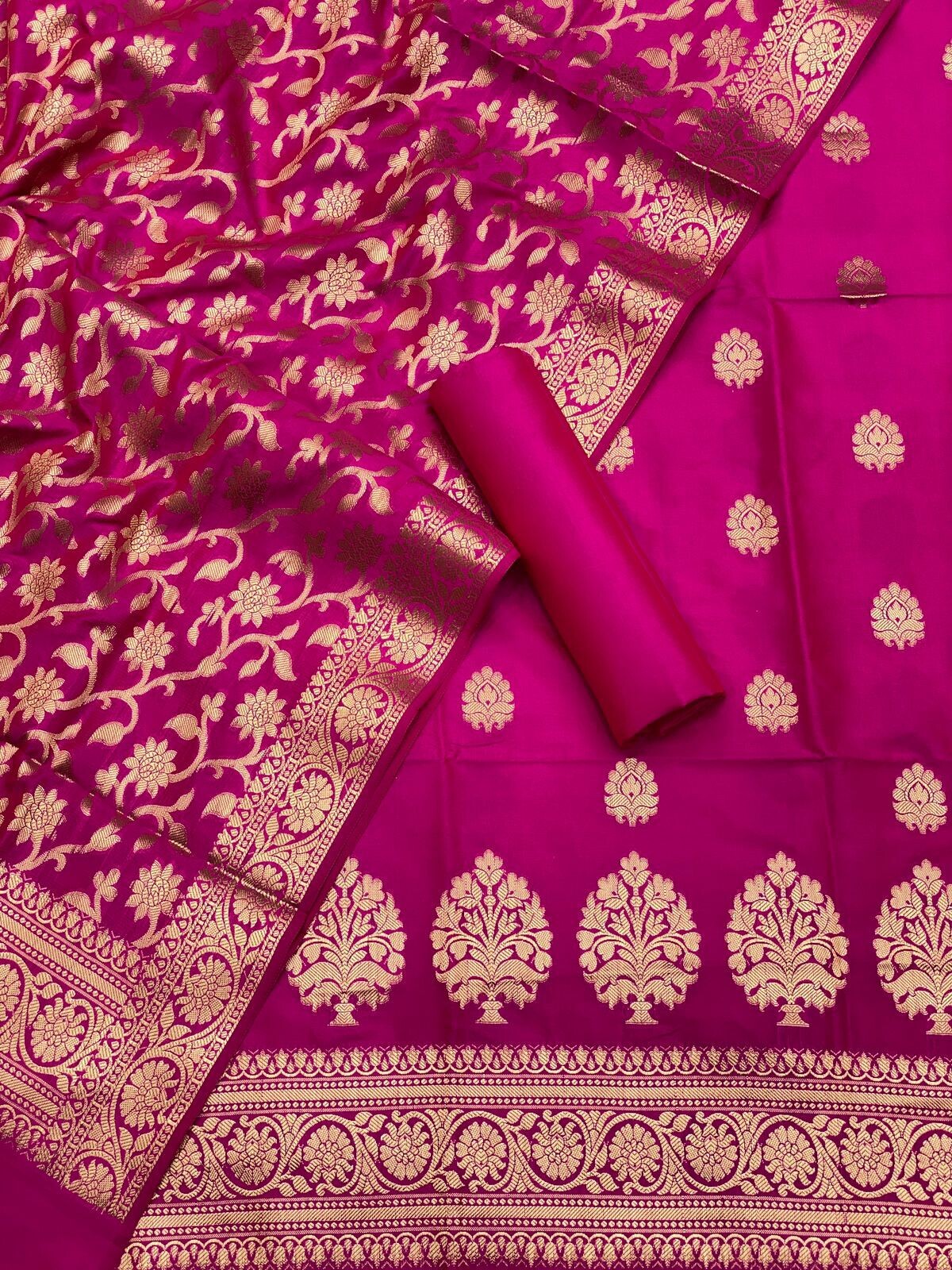 Pure Banarasi Resham Silk Chanderi Flora Double Zari Weaved Suit With Banarasi Zari Weaved Silk Dupatta - 47