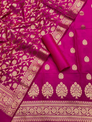 Pure Banarasi Resham Silk Chanderi Flora Double Zari Weaved Suit With Banarasi Zari Weaved Silk Dupatta - 47