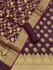 Pure Banarasi Resham Silk Chanderi Flora Double Zari Weaved Suit With Banarasi Zari Weaved Silk Dupatta - 28
