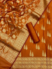 Pure Banarasi Resham Silk Chanderi Flora Double Zari Weaved Suit With Banarasi Zari Weaved Silk Dupatta - 29