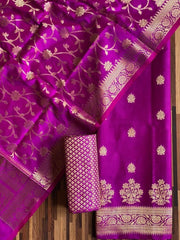 Pure Banarasi Resham Silk Chanderi Flora Double Zari Weaved Suit With Banarasi Zari Weaved Silk Dupatta - 22