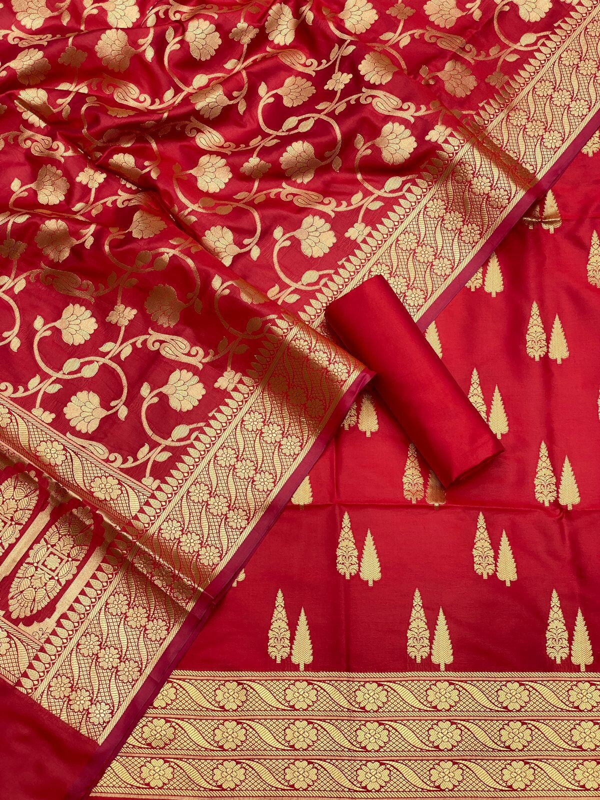 Pure Banarasi Resham Silk Chanderi Flora Double Zari Weaved Suit With Banarasi Zari Weaved Silk Dupatta - 36