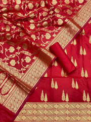 Pure Banarasi Resham Silk Chanderi Flora Double Zari Weaved Suit With Banarasi Zari Weaved Silk Dupatta - 36