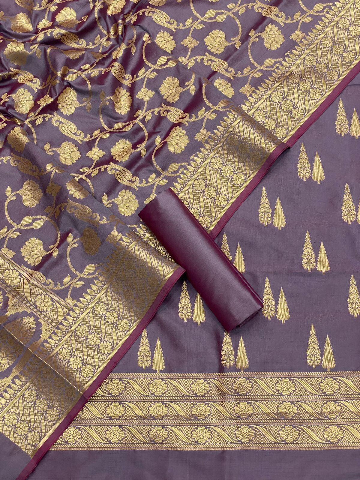 Pure Banarasi Resham Silk Chanderi Flora Double Zari Weaved Suit With Banarasi Zari Weaved Silk Dupatta - 23