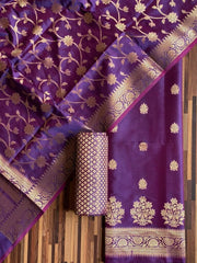 Pure Banarasi Resham Silk Chanderi Flora Double Zari Weaved Suit With Banarasi Zari Weaved Silk Dupatta - 19