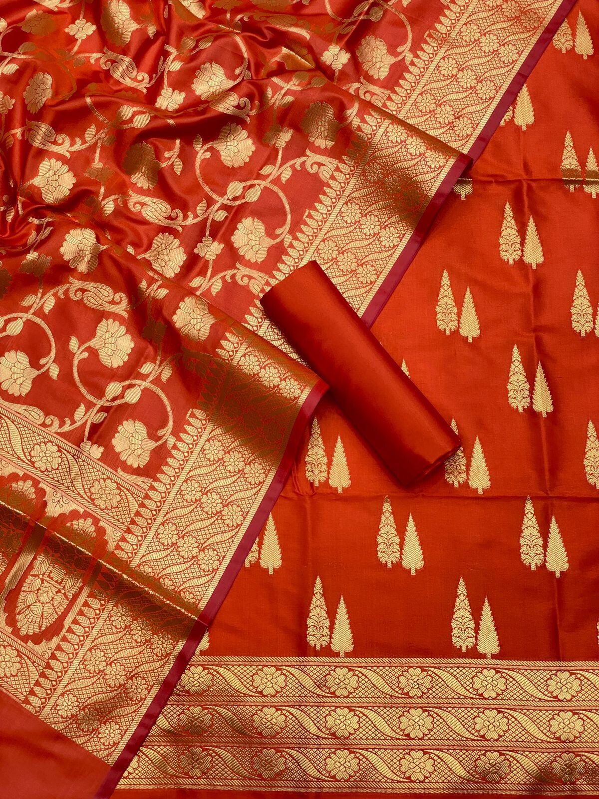 Pure Banarasi Resham Silk Chanderi Flora Double Zari Weaved Suit With Banarasi Zari Weaved Silk Dupatta - 24