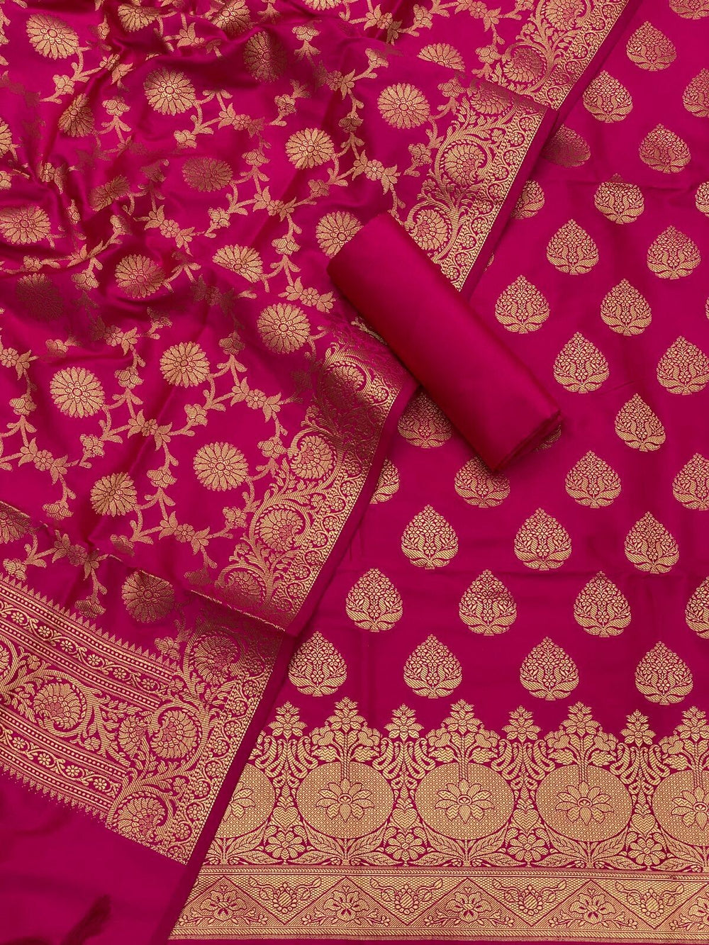 Pure Banarasi Resham Silk Chanderi Flora Double Zari Weaved Suit With Banarasi Zari Weaved Silk Dupatta - 41