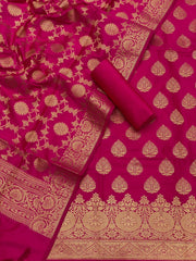 Pure Banarasi Resham Silk Chanderi Flora Double Zari Weaved Suit With Banarasi Zari Weaved Silk Dupatta - 41