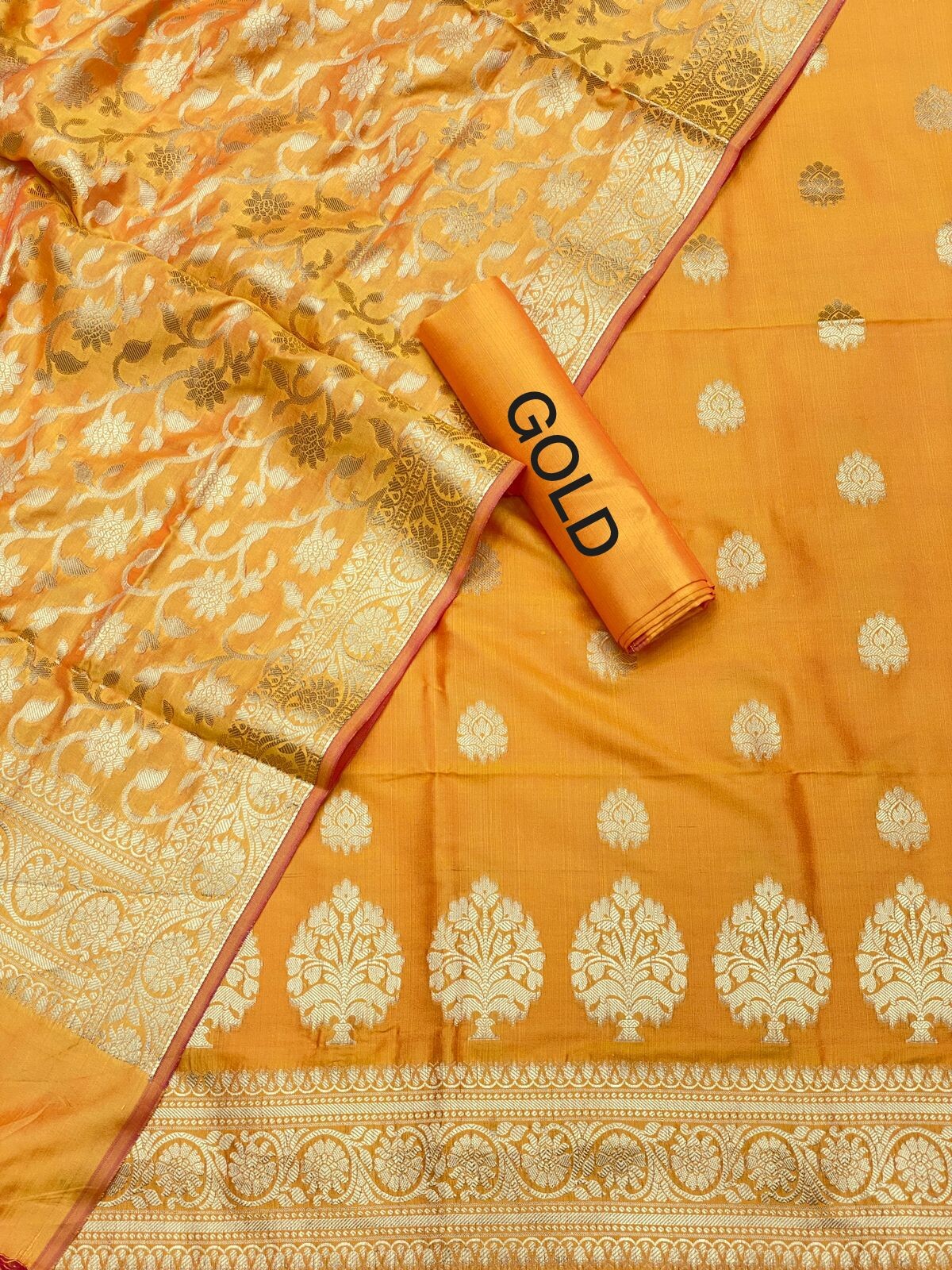 Pure Banarasi Resham Silk Chanderi Flora Double Zari Weaved Suit With Banarasi Zari Weaved Silk Dupatta - 48