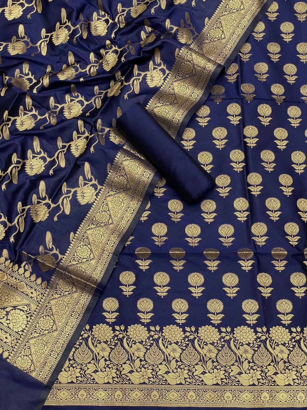 Pure Banarasi Resham Silk Chanderi Flora Double Zari Weaved Suit With Banarasi Zari Weaved Silk Dupatta - 13