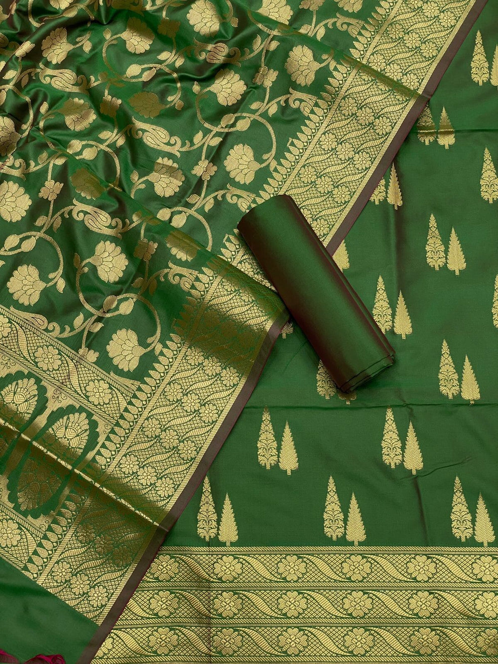 Pure Banarasi Resham Silk Chanderi Flora Double Zari Weaved Suit With Banarasi Zari Weaved Silk Dupatta - 25