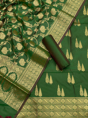 Pure Banarasi Resham Silk Chanderi Flora Double Zari Weaved Suit With Banarasi Zari Weaved Silk Dupatta - 25