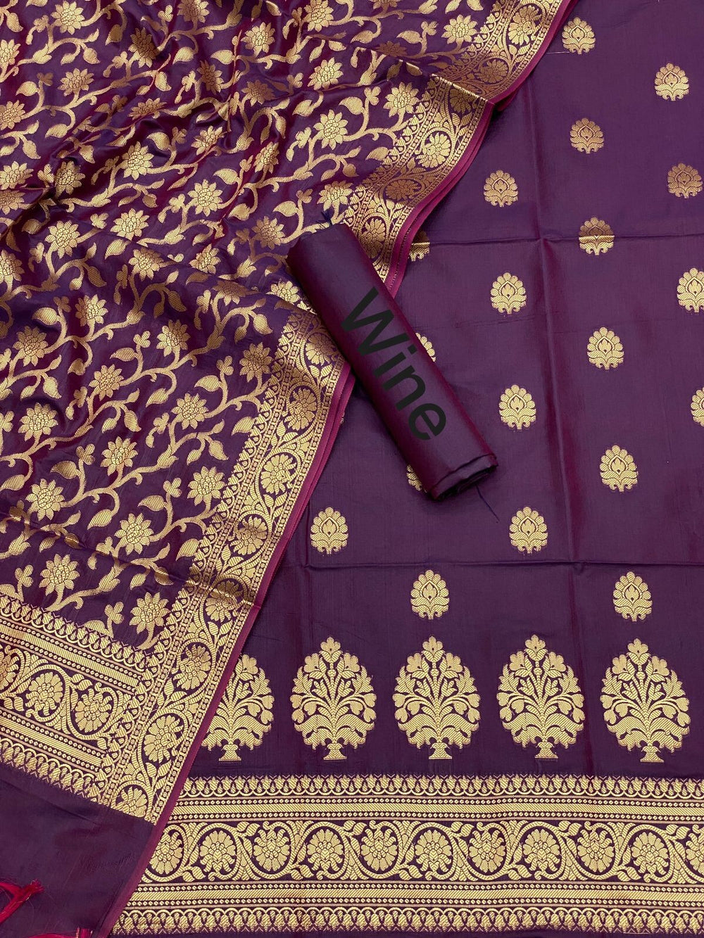 Pure Banarasi Resham Silk Chanderi Flora Double Zari Weaved Suit With Banarasi Zari Weaved Silk Dupatta - 54