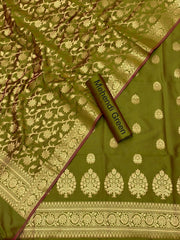 Pure Banarasi Resham Silk Chanderi Flora Double Zari Weaved Suit With Banarasi Zari Weaved Silk Dupatta - 56