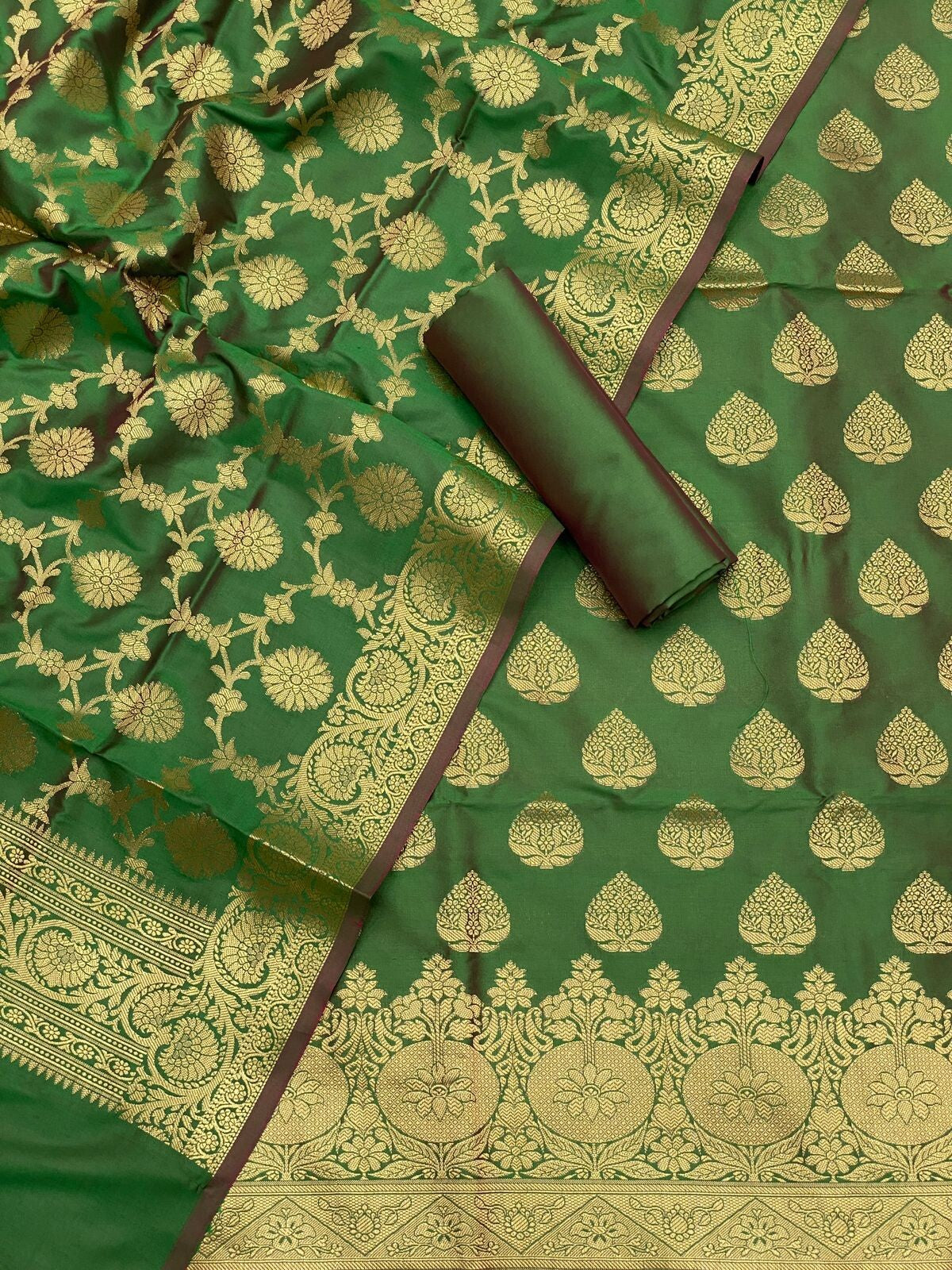 Pure Banarasi Resham Silk Chanderi Flora Double Zari Weaved Suit With Banarasi Zari Weaved Silk Dupatta - 42