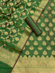 Pure Banarasi Resham Silk Chanderi Flora Double Zari Weaved Suit With Banarasi Zari Weaved Silk Dupatta - 42