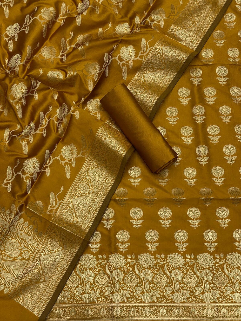 Pure Banarasi Resham Silk Chanderi Flora Double Zari Weaved Suit With Banarasi Zari Weaved Silk Dupatta - 55
