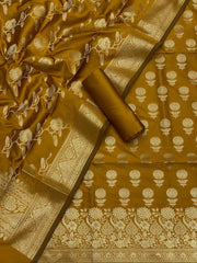 Pure Banarasi Resham Silk Chanderi Flora Double Zari Weaved Suit With Banarasi Zari Weaved Silk Dupatta - 55