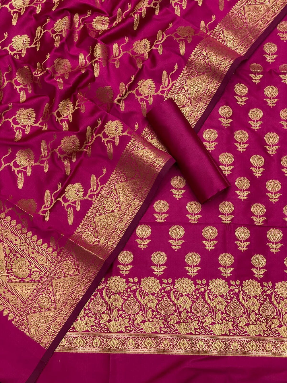 Pure Banarasi Resham Silk Chanderi Flora Double Zari Weaved Suit With Banarasi Zari Weaved Silk Dupatta - 16