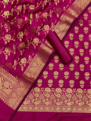Pure Banarasi Resham Silk Chanderi Flora Double Zari Weaved Suit With Banarasi Zari Weaved Silk Dupatta - 16
