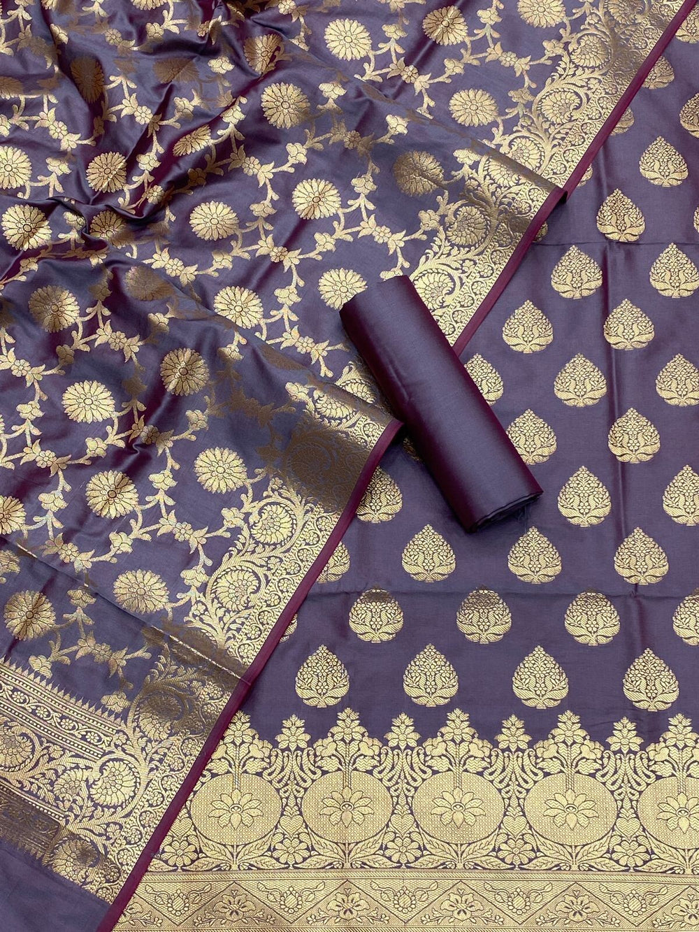 Pure Banarasi Resham Silk Chanderi Flora Double Zari Weaved Suit With Banarasi Zari Weaved Silk Dupatta - 43