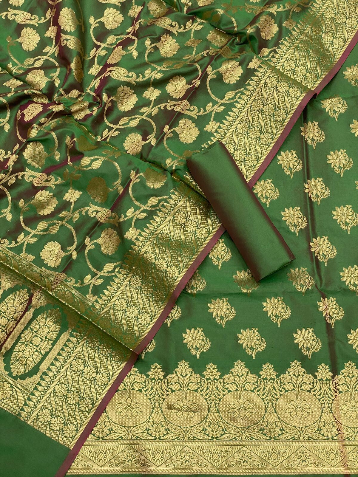 Pure Banarasi Resham Silk Chanderi Flora Double Zari Weaved Suit With Banarasi Zari Weaved Silk Dupatta - 37