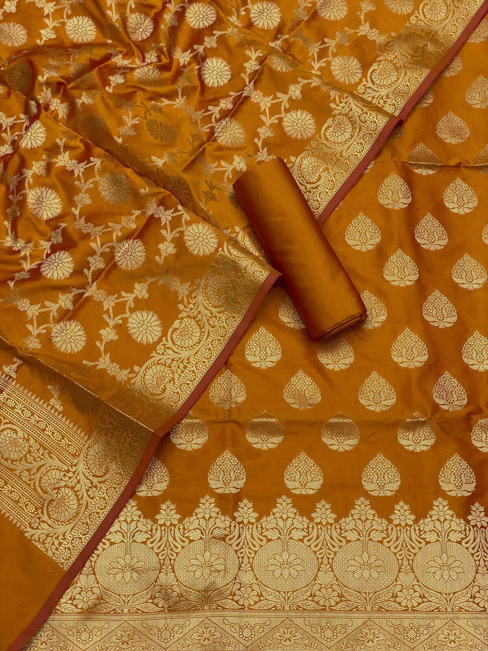 Pure Banarasi Resham Silk Chanderi Flora Double Zari Weaved Suit With Banarasi Zari Weaved Silk Dupatta - 44