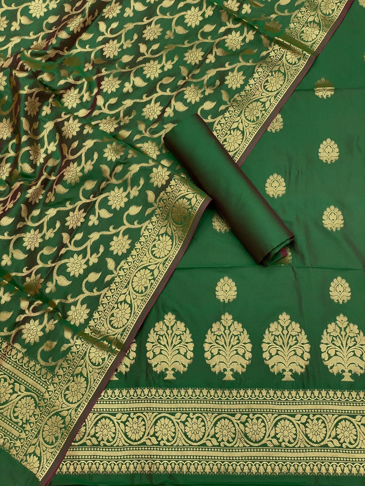 Pure Banarasi Resham Silk Chanderi Flora Double Zari Weaved Suit With Banarasi Zari Weaved Silk Dupatta - 49