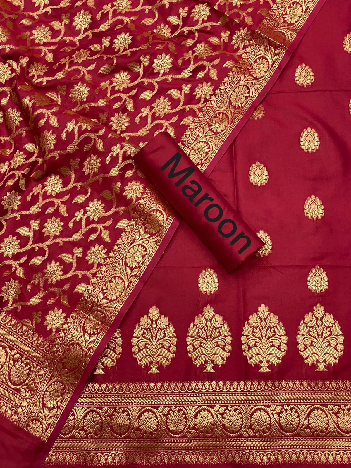 Pure Banarasi Resham Silk Chanderi Flora Double Zari Weaved Suit With Banarasi Zari Weaved Silk Dupatta - 50