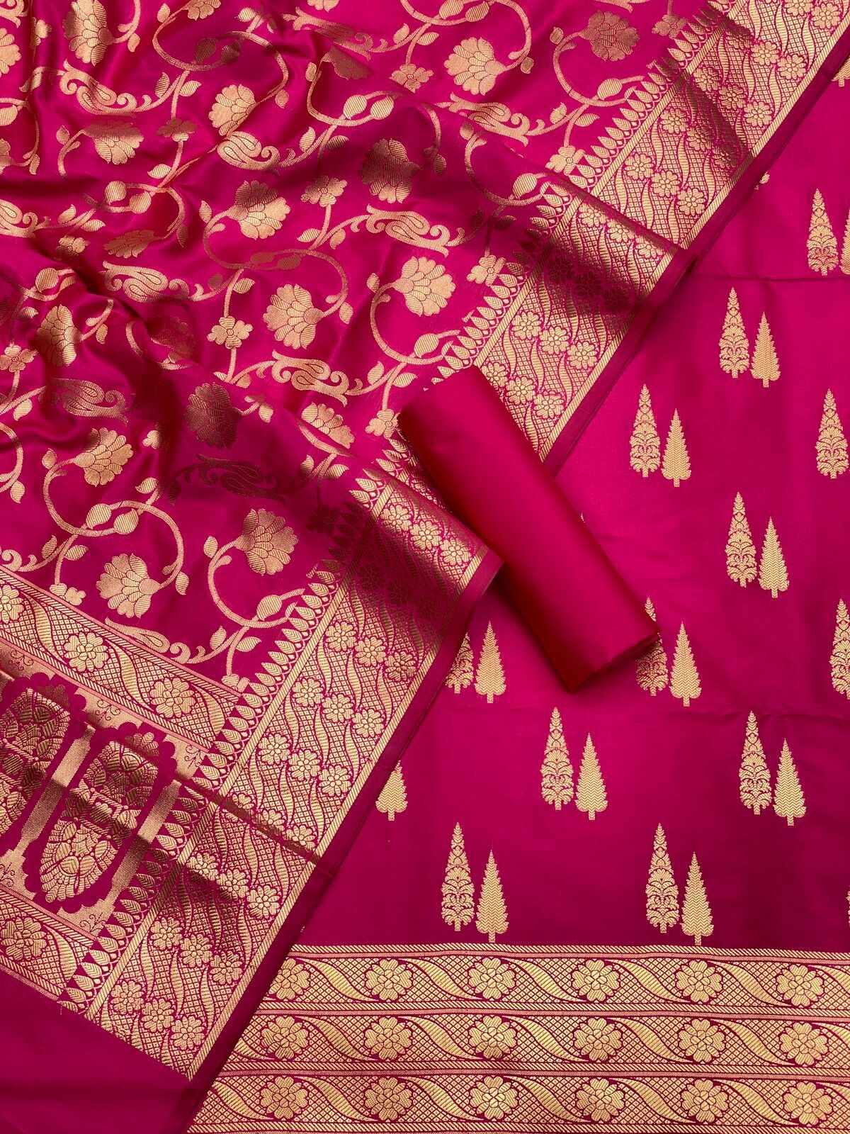 Pure Banarasi Resham Silk Chanderi Flora Double Zari Weaved Suit With Banarasi Zari Weaved Silk Dupatta - 34