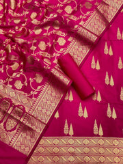 Pure Banarasi Resham Silk Chanderi Flora Double Zari Weaved Suit With Banarasi Zari Weaved Silk Dupatta - 34