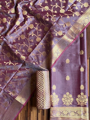 Pure Banarasi Resham Silk Chanderi Flora Double Zari Weaved Suit With Banarasi Zari Weaved Silk Dupatta - 18