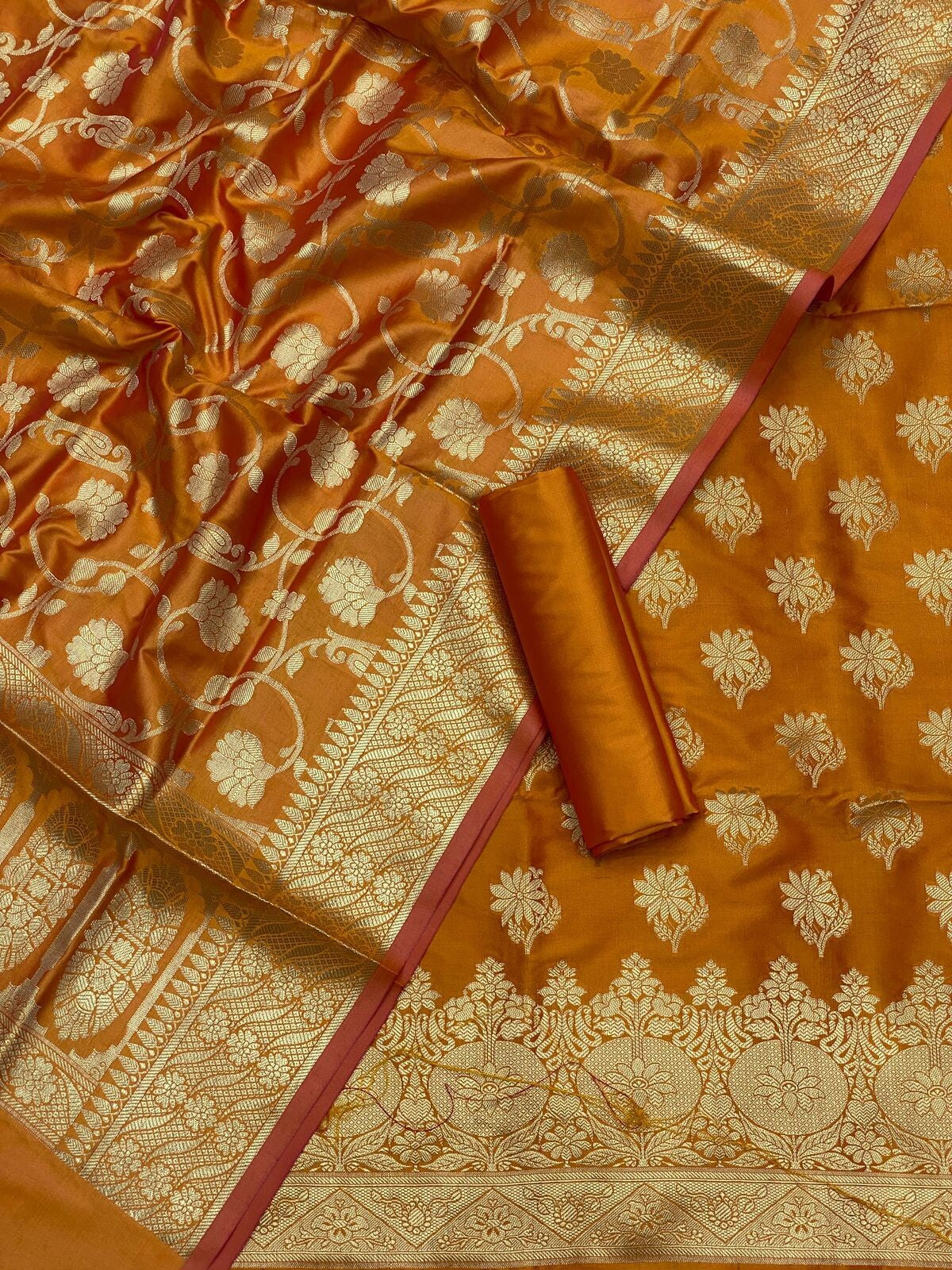 Pure Banarasi Resham Silk Chanderi Flora Double Zari Weaved Suit With Banarasi Zari Weaved Silk Dupatta - 33