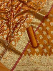 Pure Banarasi Resham Silk Chanderi Flora Double Zari Weaved Suit With Banarasi Zari Weaved Silk Dupatta - 33