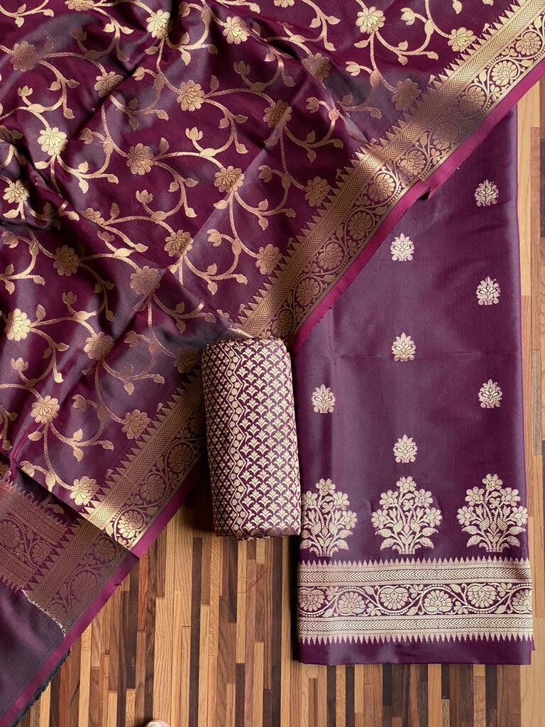 Pure Banarasi Resham Silk Chanderi Flora Double Zari Weaved Suit With Banarasi Zari Weaved Silk Dupatta - 20